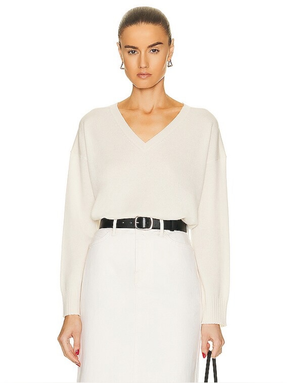 Nili Lotan 100% Cashmere Ecru V Neck Rosalina Sweater • Size Small